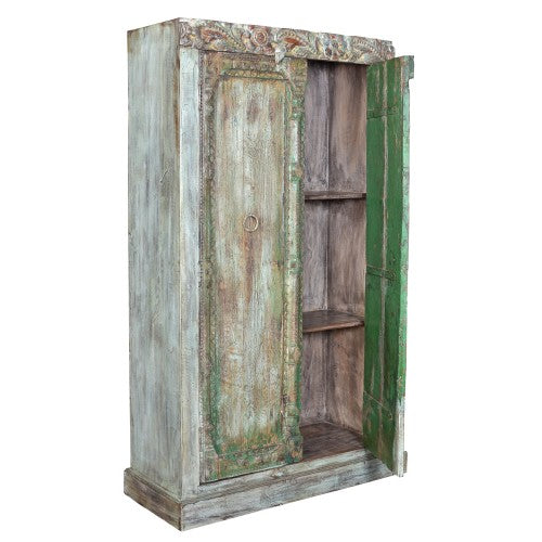 Indien antikgrün Schrank Schnitzereien heavy used optic Doppeltüren Gujarat 