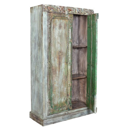 Indien antikgrün Schrank Schnitzereien heavy used optic Doppeltüren Gujarat 