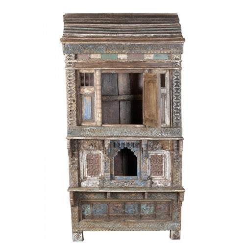 India Varanassi 1930 großer Schrank Tempelschrank tolle Frontoptik beschnitzt und bemalt