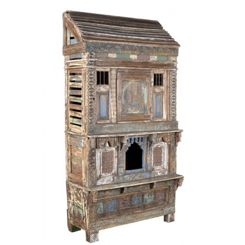 India Varanassi 1930 großer Schrank Tempelschrank tolle Frontoptik beschnitzt und bemalt