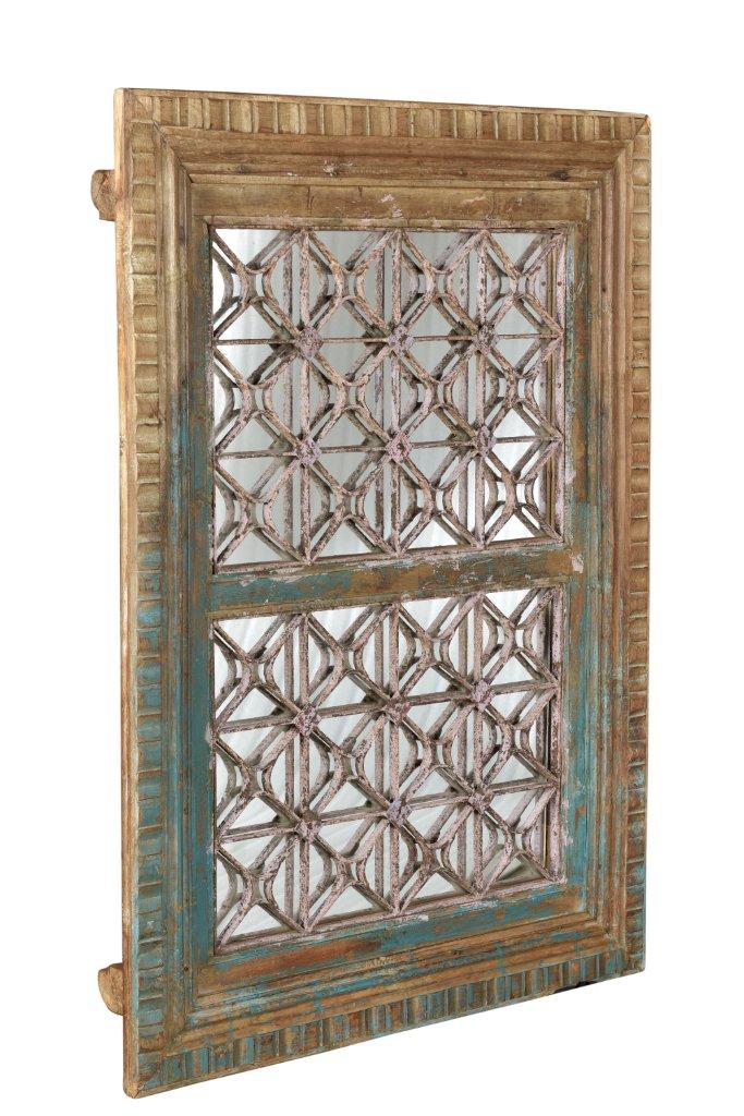 Indisches Jali Fenster mit Gitter- und Spiegelelementen
