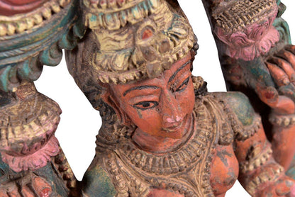 Handbemalte indische Statue aus Teakholz 