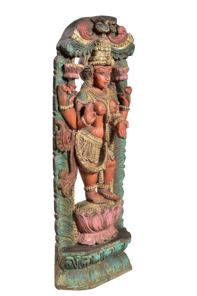 Handbemalte indische Statue aus Teakholz 