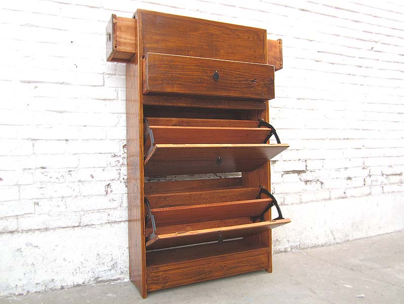 China dunkelbraune Flur Kommode Schuhschrank vintage Holz seitliche Schübe  im Kopfteil