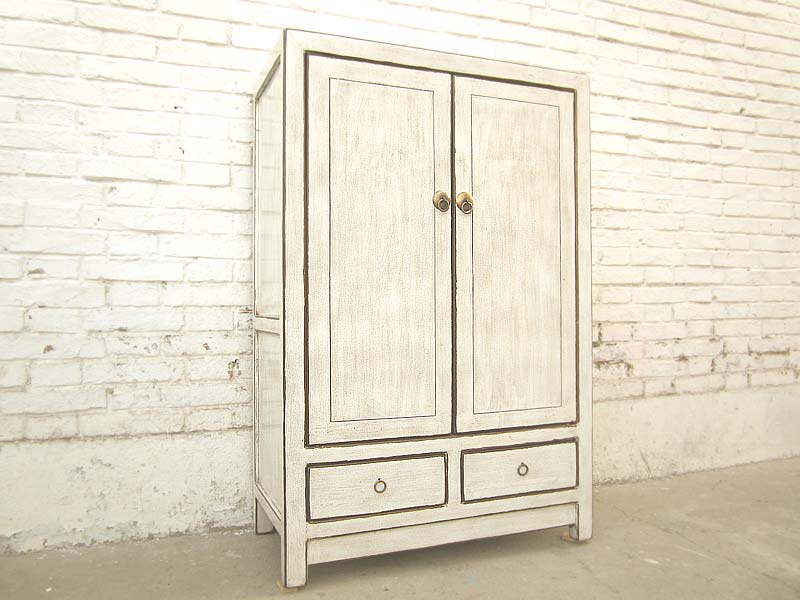Asien antikweißer halbhoher Schrank vintage Massivholz