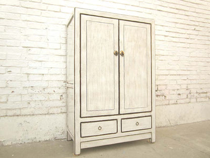 Asien antikweißer halbhoher Schrank vintage Massivholz