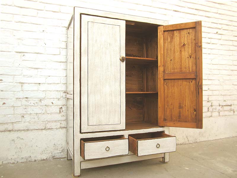 Asien antikweißer halbhoher Schrank vintage Massivholz
