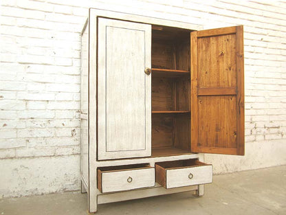 Asien antikweißer halbhoher Schrank vintage Massivholz