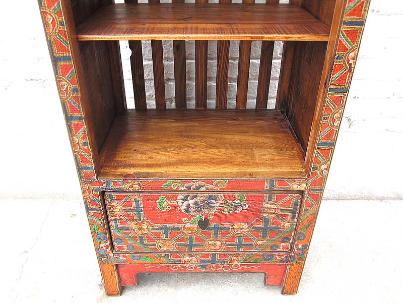 Asien schlanker Regalturm Kommode buntbraun Folklore Stil Pinienholz