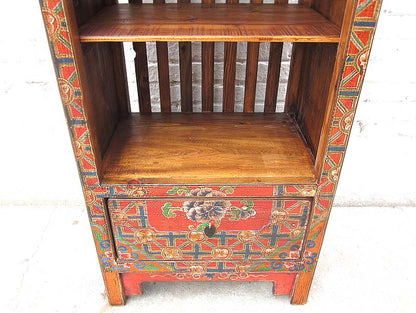 Asien schlanker Regalturm Kommode buntbraun Folklore Stil Pinienholz