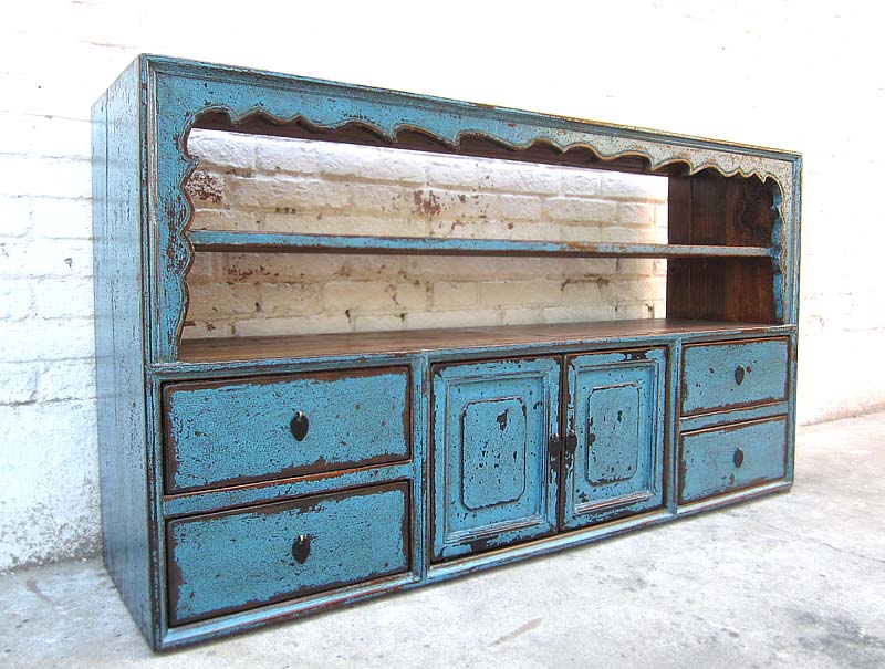 China Tibet vor 1910 Sideboard Regal Anrichte azurblau Pinie