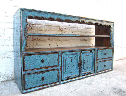 China Tibet vor 1910 Sideboard Regal Anrichte azurblau Pinie