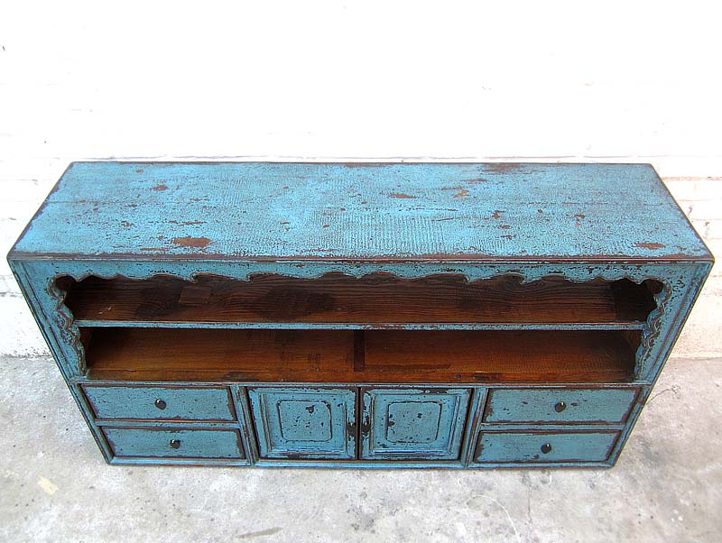 China Tibet vor 1910 Sideboard Regal Anrichte azurblau Pinie