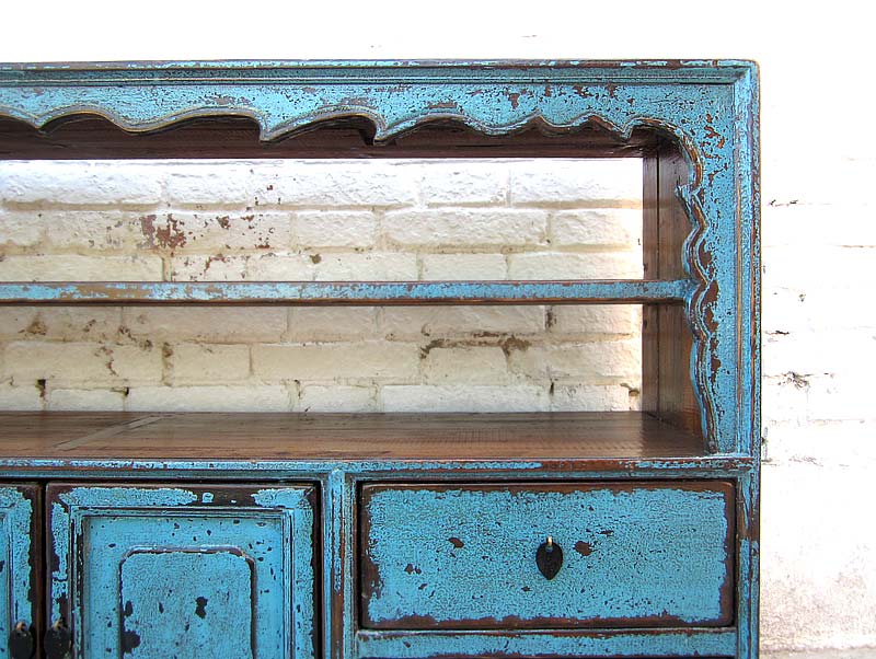 China Tibet vor 1910 Sideboard Regal Anrichte azurblau Pinie