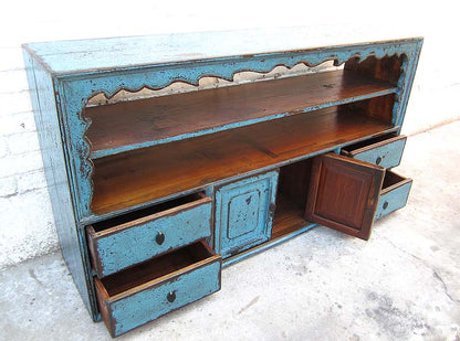 China Tibet vor 1910 Sideboard Regal Anrichte azurblau Pinie