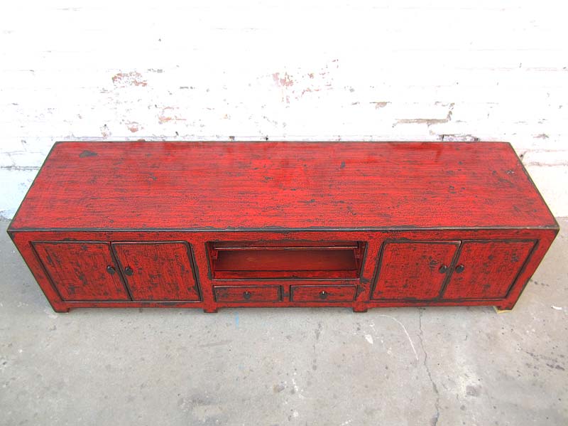 Asien braunrote TV Kommode Lowboard für Flachbildschirm heavy used look vintage Holz