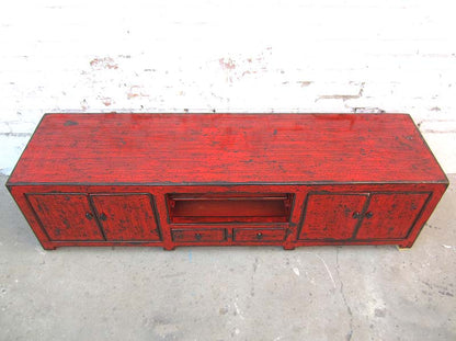 Asien braunrote TV Kommode Lowboard für Flachbildschirm heavy used look vintage Holz