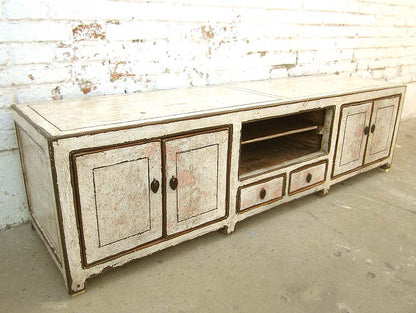 Asien Fernseh Kommode Lowboard für Flachbildschirm antikweiß vintage style Massivholz