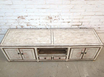 Asien Fernseh Kommode Lowboard für Flachbildschirm antikweiß vintage style Massivholz