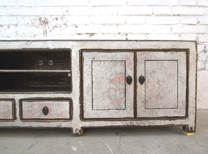 Asien Fernseh Kommode Lowboard für Flachbildschirm antikweiß vintage style Massivholz