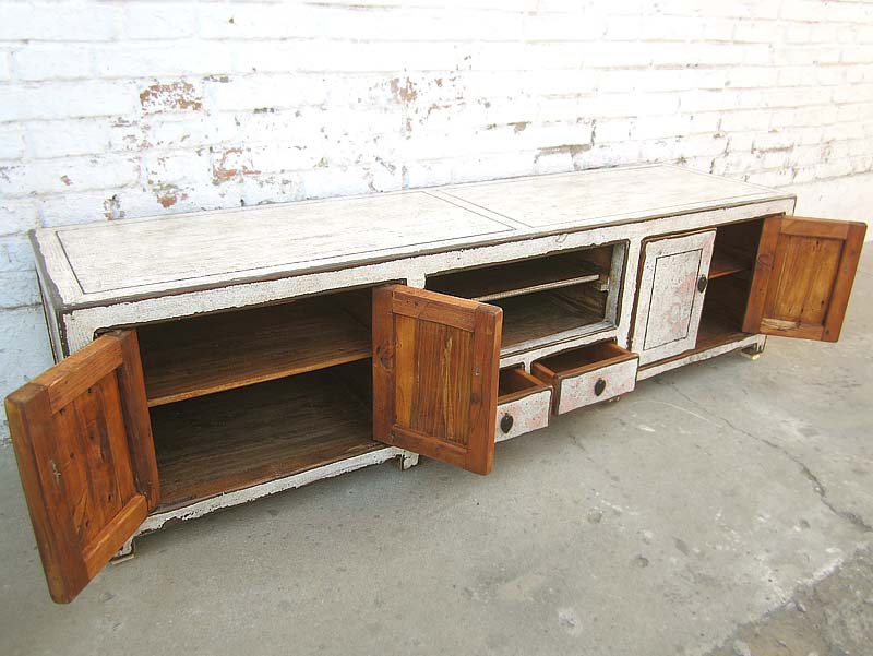 Asien Fernseh Kommode Lowboard für Flachbildschirm antikweiß vintage style Massivholz