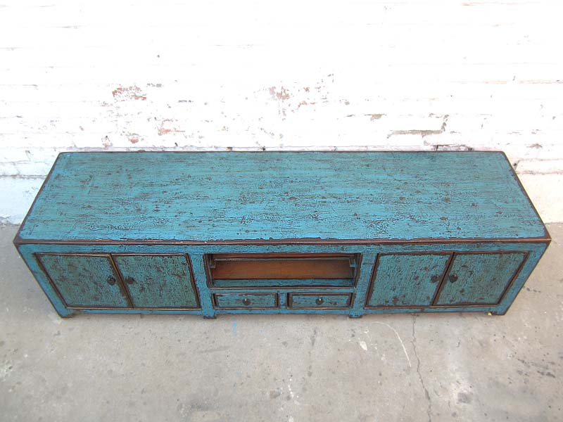 China cyanblaue TV Kommode Lowboard für Flachbildschirm heavy used vintage Look