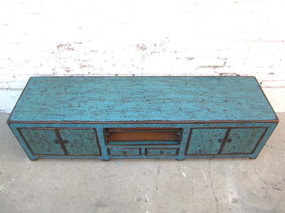 China cyanblaue TV Kommode Lowboard für Flachbildschirm heavy used vintage Look