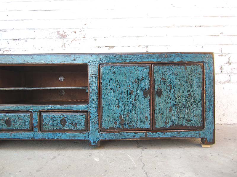 China cyanblaue TV Kommode Lowboard für Flachbildschirm heavy used vintage Look