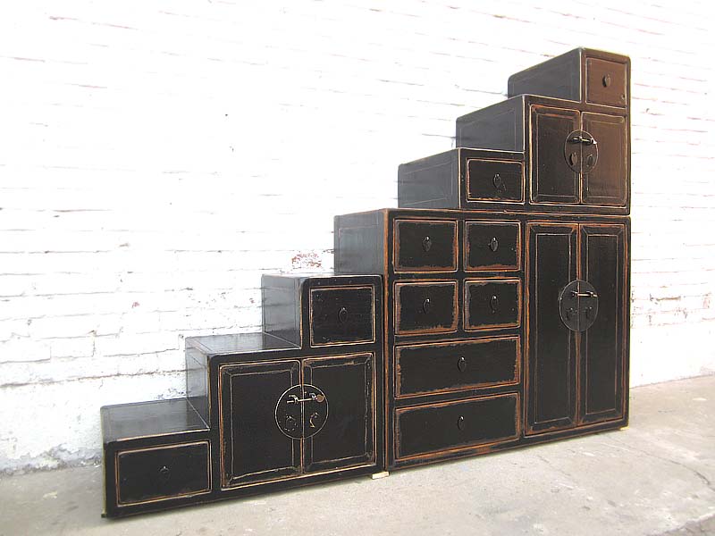 China gestufte Kommode Treppenschrank unter Schrägen vintage Holz schwarzer Lack