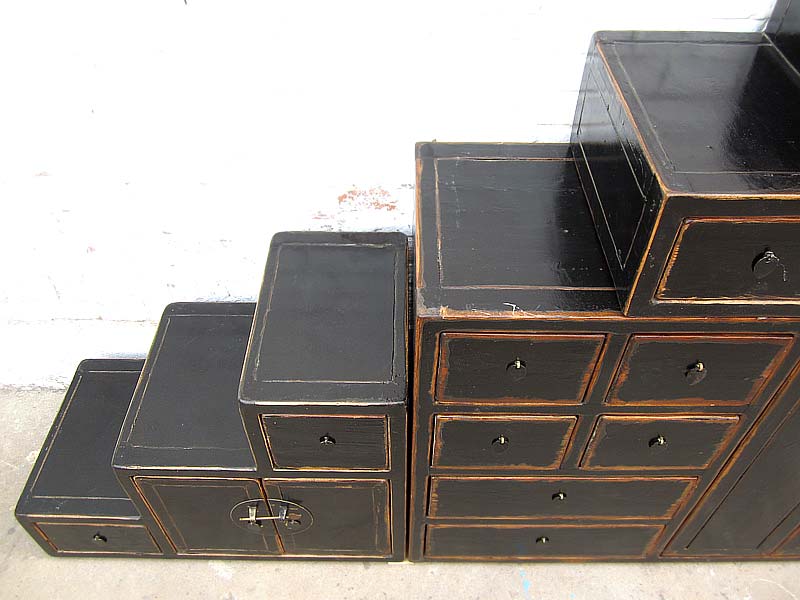 China gestufte Kommode Treppenschrank unter Schrägen vintage Holz schwarzer Lack