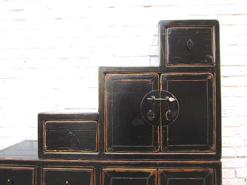 China gestufte Kommode Treppenschrank unter Schrägen vintage Holz schwarzer Lack