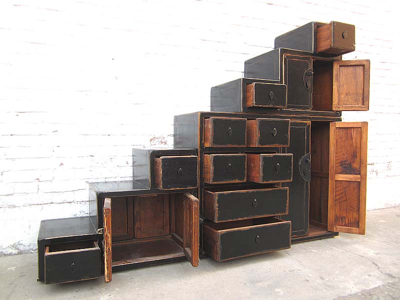 China gestufte Kommode Treppenschrank unter Schrägen vintage Holz schwarzer Lack