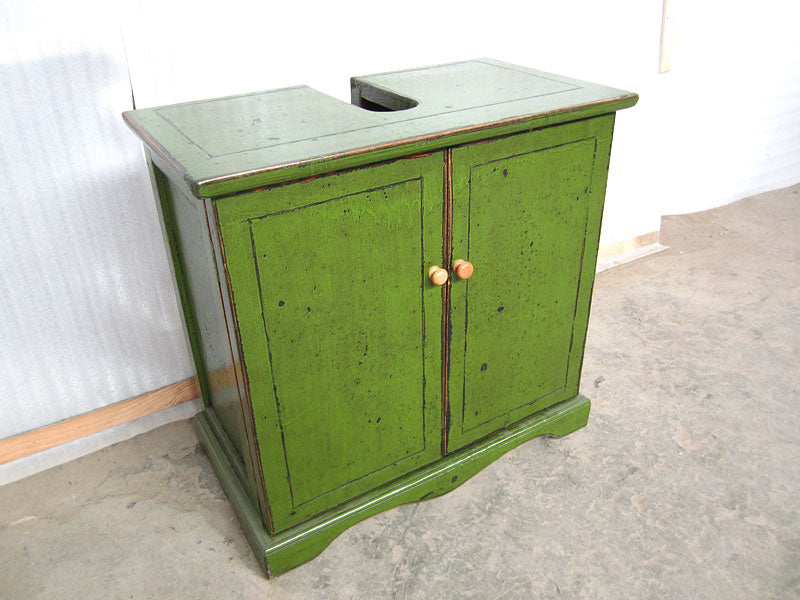 China Waschtisch Unterschrank Pinie Hochglanz gruen Sockeleiste