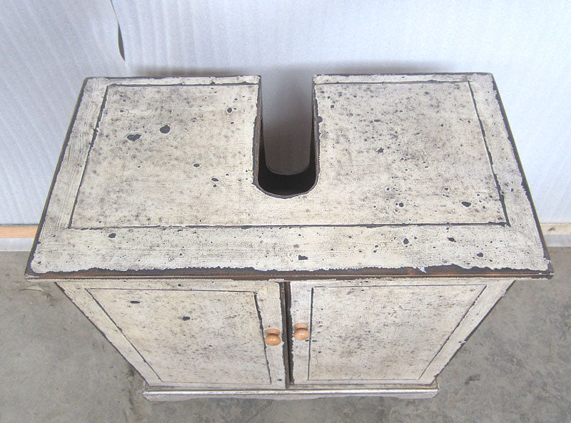 China Waschtisch Unterschrank Pinie Hochglanz weiss Sockeleiste geschwungen