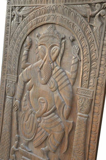 South India 1910 massives geschnitztes Wandbild Panel Gottheit