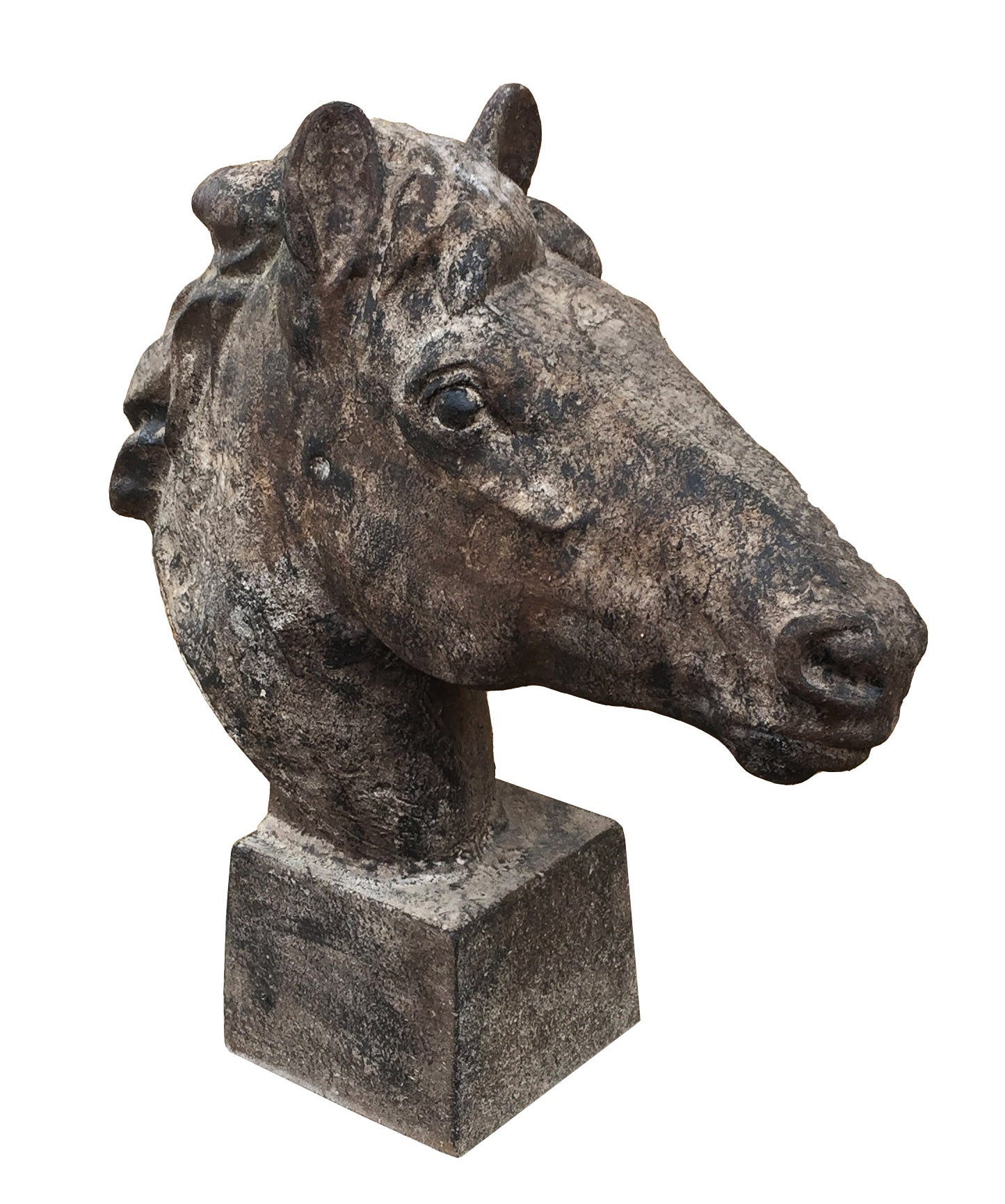 Klassik edler Pferdekopf auf Sockel Statue Gusseisen Antikbraun