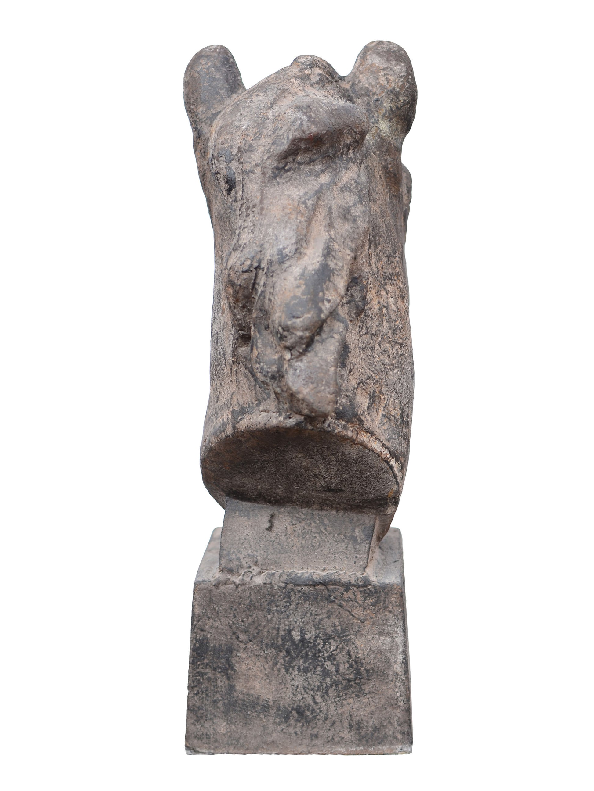 Klassik edler Pferdekopf auf Sockel Statue Gusseisen Antikbraun