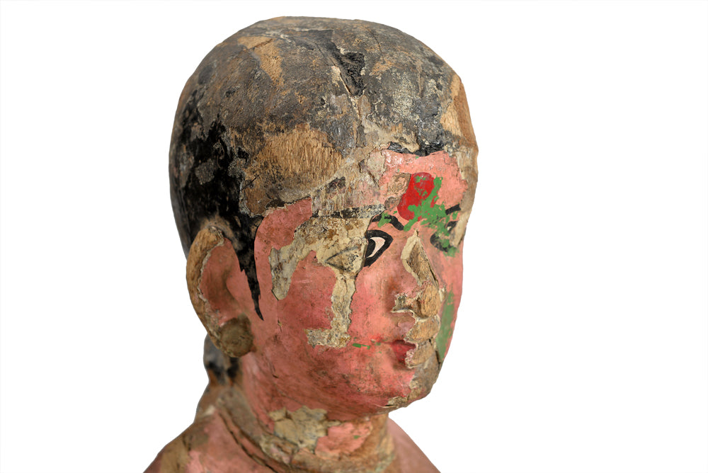 Indien Frauenfigur Skulptur bunt bemaltes Holz Folklore Rajasthan 1920