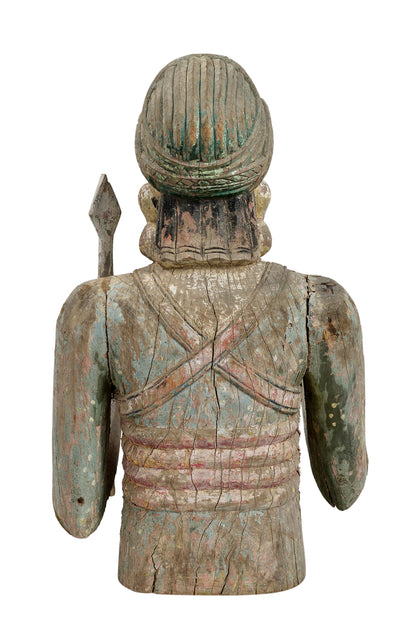 Indien Krieger Statue geschnitzte Halbfigur Skulptur holzfarbig Rajasthan 1940