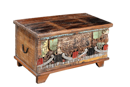 India kleine Antikholz Truhe Kassette Box Sitzpodest Couchtisch bunt bemalt