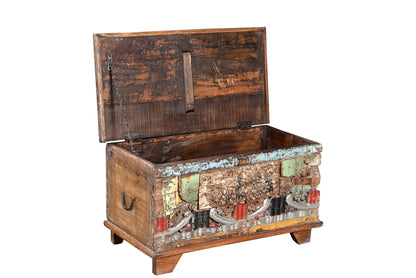 India kleine Antikholz Truhe Kassette Box Sitzpodest Couchtisch bunt bemalt