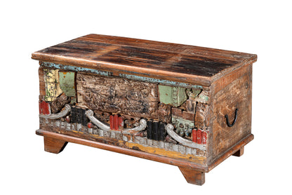 India kleine Antikholz Truhe Kassette Box Sitzpodest Couchtisch bunt bemalt