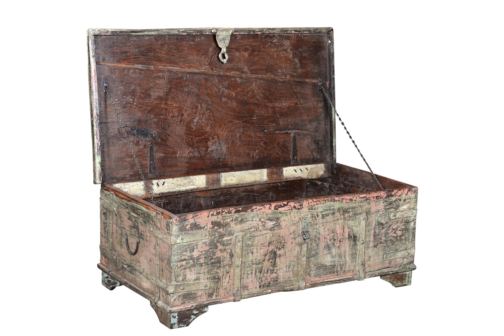 India 1960 große Truhe Box Kassette deutliche Gebrauchsspuren Rajasthan Antiquität