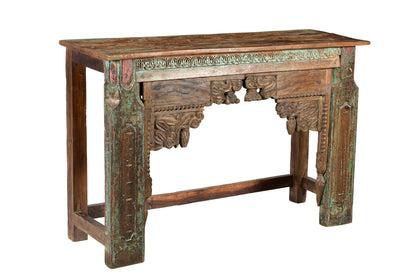 India breite Konsole Sideboard Tisch antike Schnitzerei und Bemalung Rajasthan