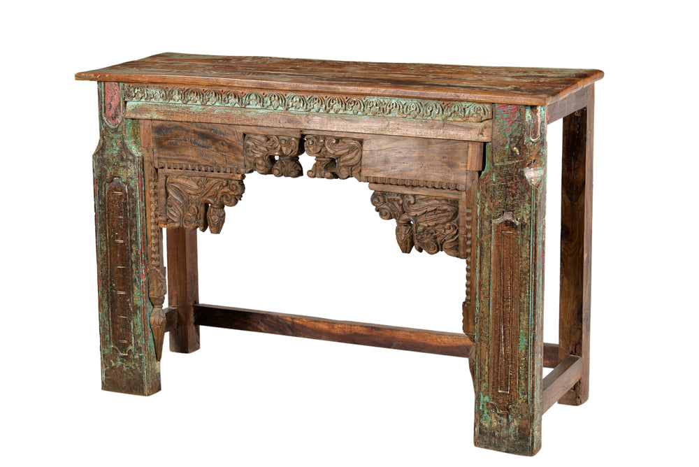 India breite Konsole Sideboard Tisch antike Schnitzerei und Bemalung Rajasthan
