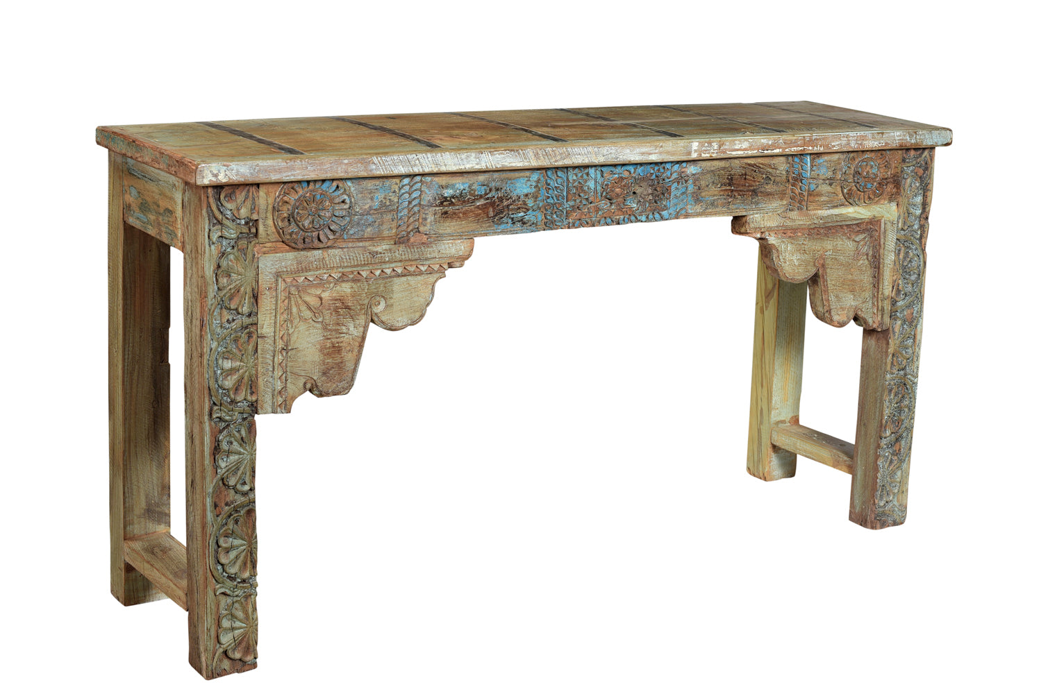 Indien bemalte Konsole Sideboard Wandtisch uralte Schnitzerei Kolonialmöbel