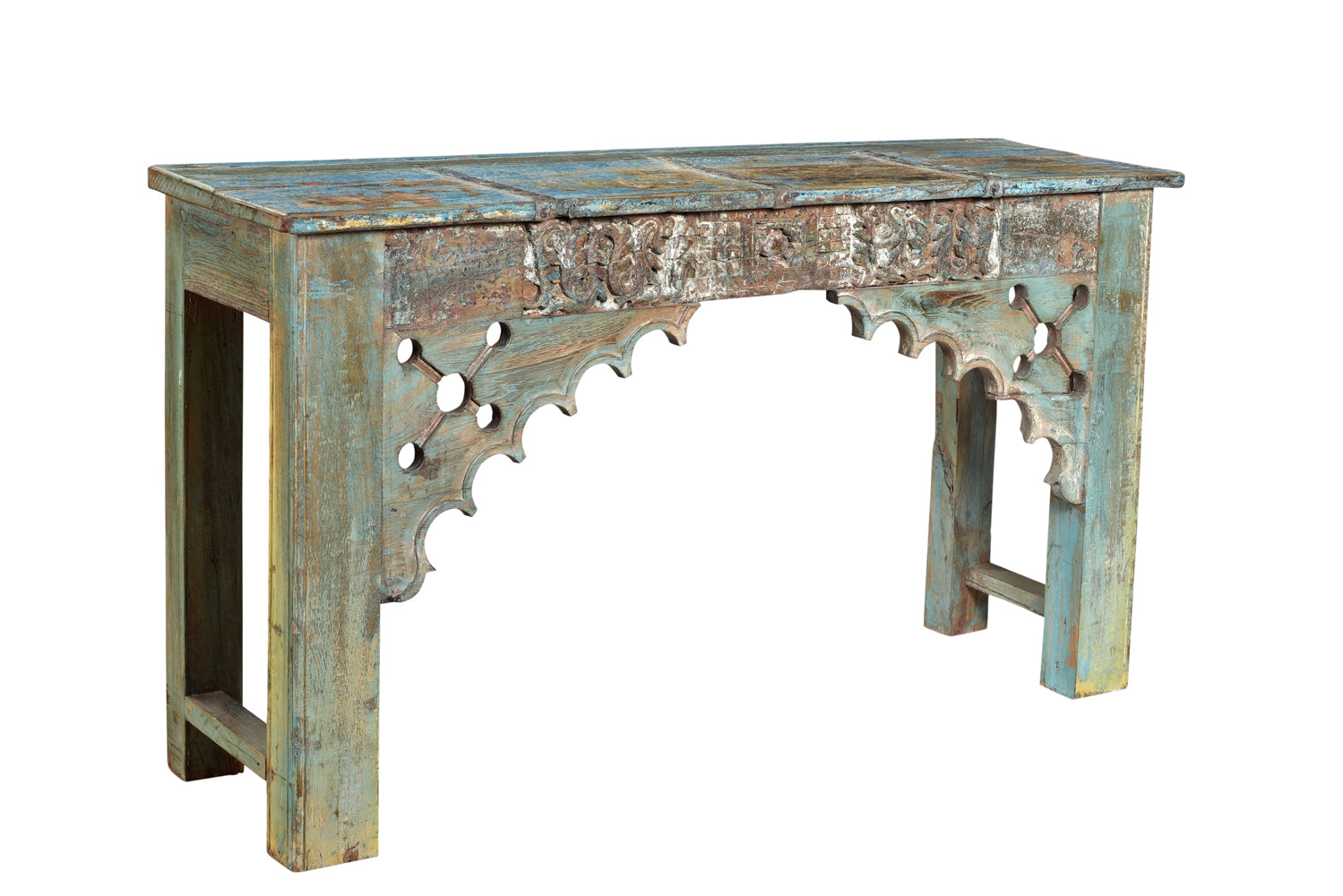 India zart bemalte Konsole Tisch Sideboard antike Schnitzerei Rajasthan Möbel