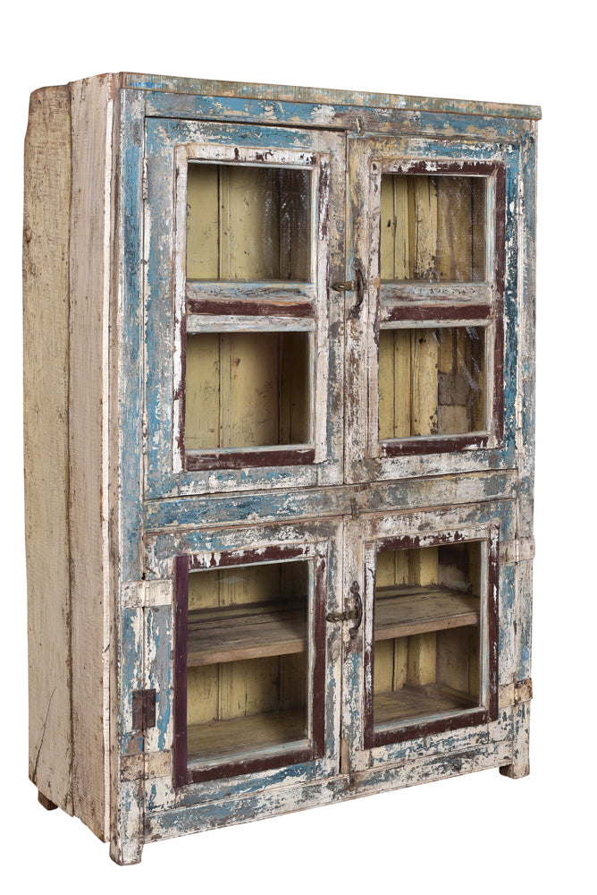 Indien halbhoher Spiegelschrank Glasvitrine antike Bemalung antik