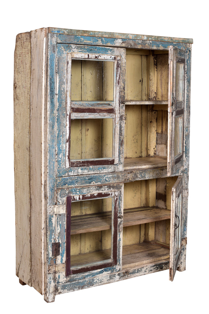 Indien halbhoher Spiegelschrank Glasvitrine antike Bemalung antik