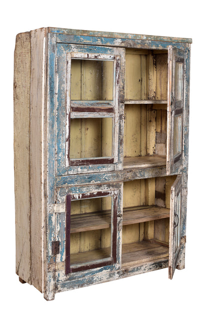 Indien halbhoher Spiegelschrank Glasvitrine antike Bemalung antik